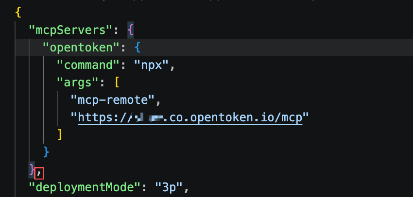 在 claude_desktop_config.json 中添加 OpenToken MCP 配置