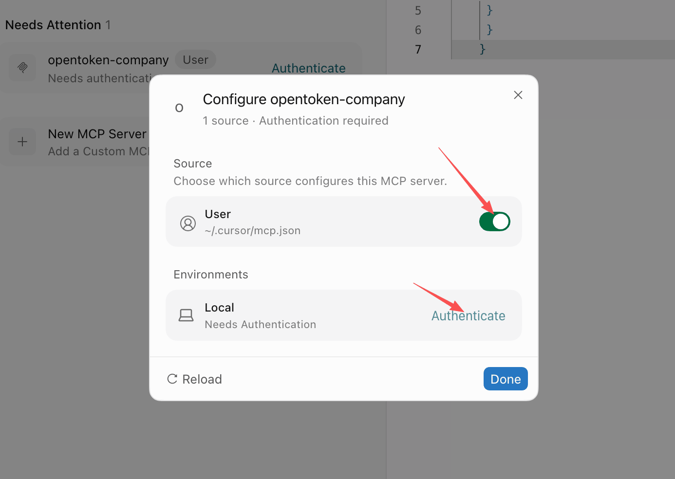 在 Cursor 中为 OpenToken MCP 完成授权